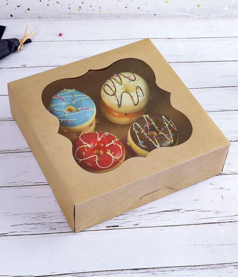 CHERRY 15-Pack 10""x10""x3""Brown Bakery Boxes with PVC Window for Pie and Cookies Boxes Small Natural Kraft Paper Box 10x10x3inch Pack of 15 - Image 3